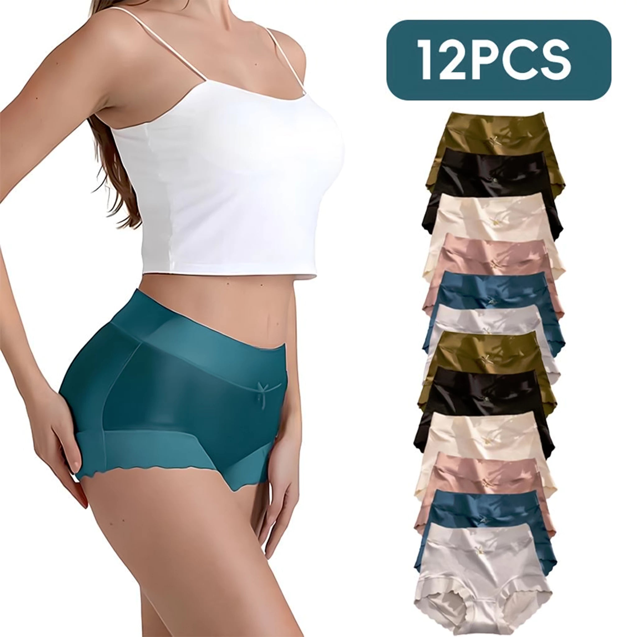 Silk Panties 12 Pack, Smooth Satin High Waist Underwear for Women, Full coverage, Cheeky, No Show, Breathable, Comfortable, Seamless Women's Briefs (A03)