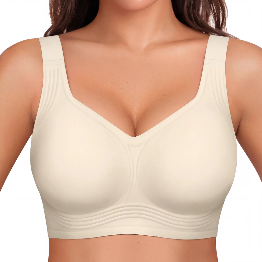 Jelly Bras for Women No Underwire, Plus Size Full Coverage Deep V Supportive Seamless Tshirt Bra, Adjustable Straps Lift (NY01-White)