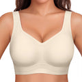 Jelly Bras for Women No Underwire, Plus Size Full Coverage Deep V Supportive Seamless Tshirt Bra, Adjustable Straps Lift (NY01-White)