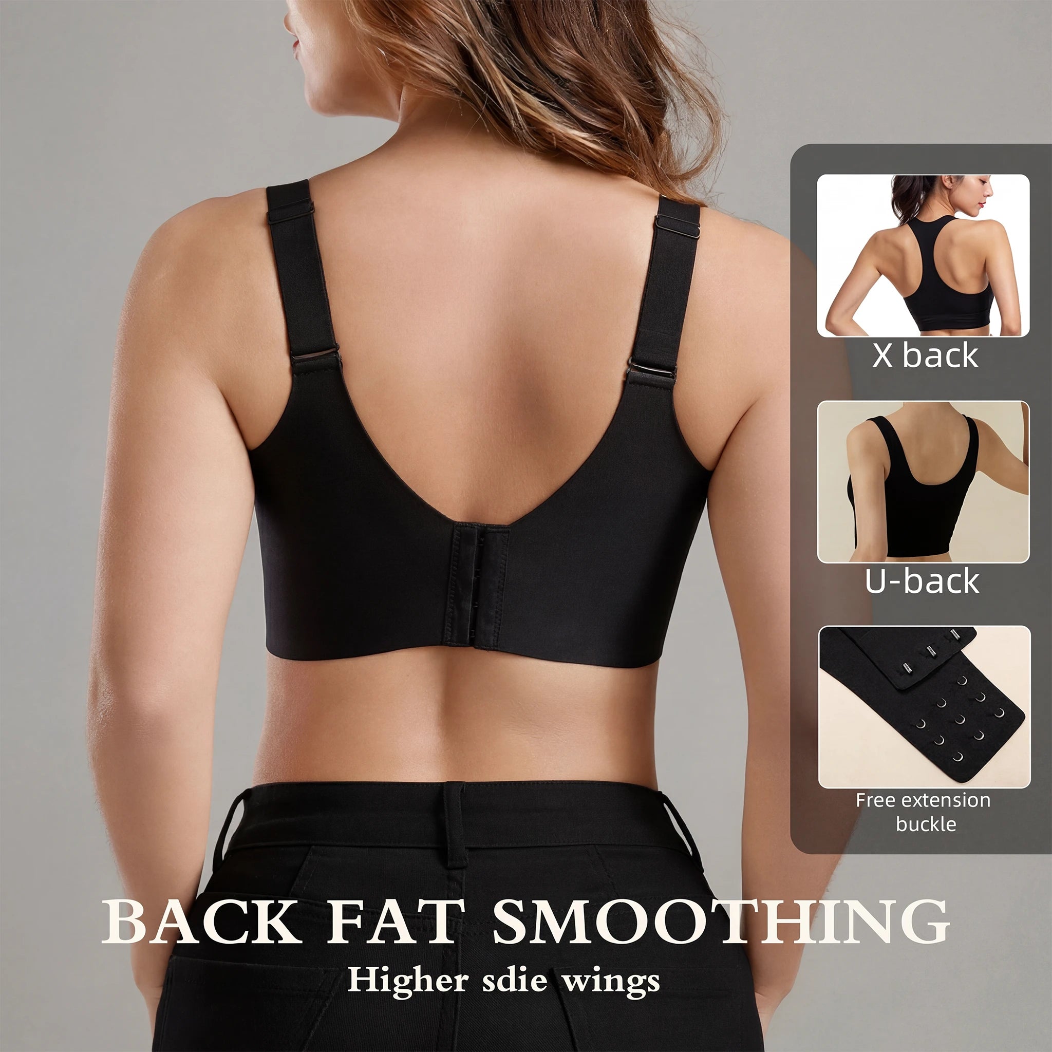 Jelly Bras for Women No Underwire, Plus Size Full Coverage Deep V Supportive Seamless Tshirt Bra, Adjustable Straps Lift (NY01-Black)