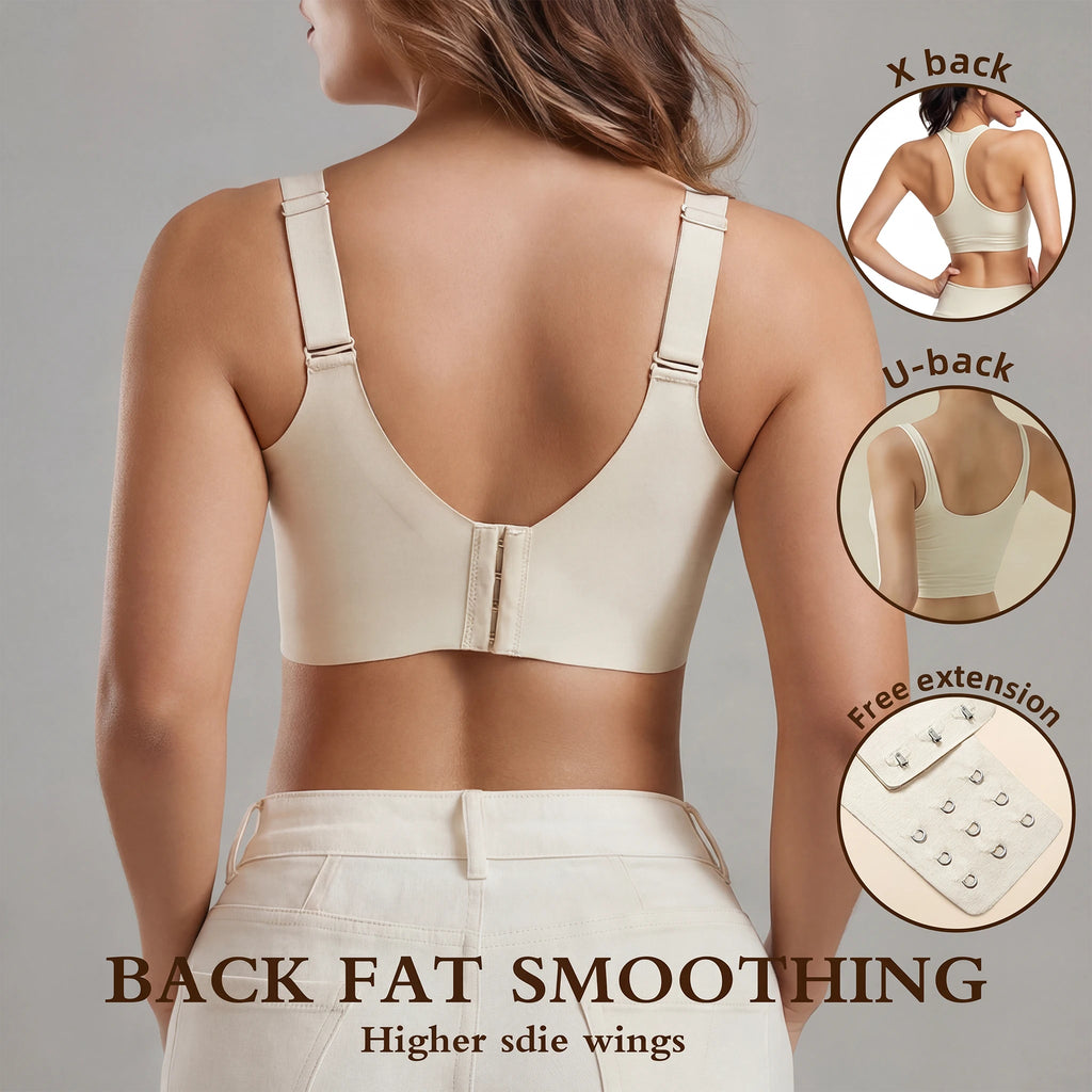 Jelly Bras for Women No Underwire, Plus Size Full Coverage Deep V Supportive Seamless Tshirt Bra, Adjustable Straps Lift (NY01-White)