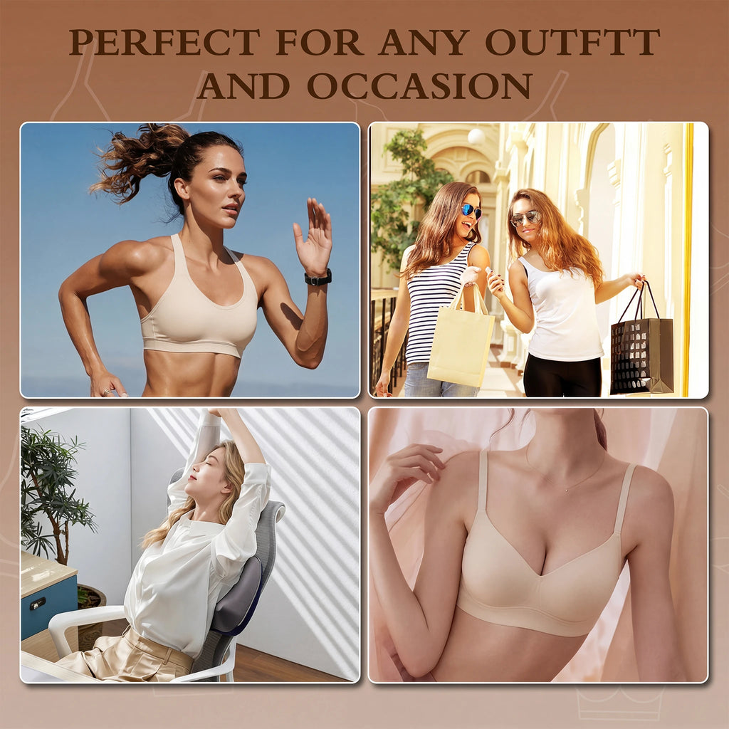 Jelly Bras for Women No Underwire, Plus Size Full Coverage Deep V Supportive Seamless Tshirt Bra, Adjustable Straps Lift (NY01-Nude)