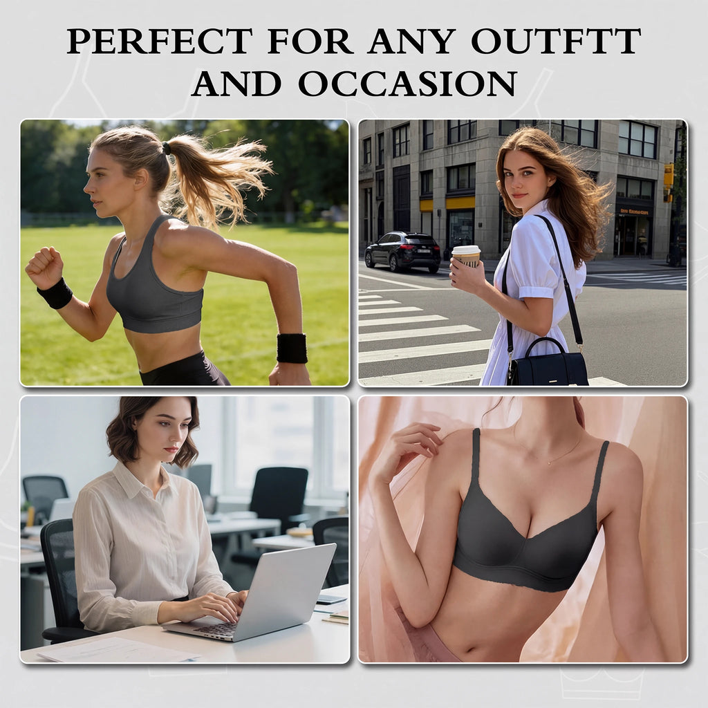Jelly Bras for Women No Underwire, Plus Size Full Coverage Deep V Supportive Seamless Tshirt Bra, Adjustable Straps Lift (NY01-Black)