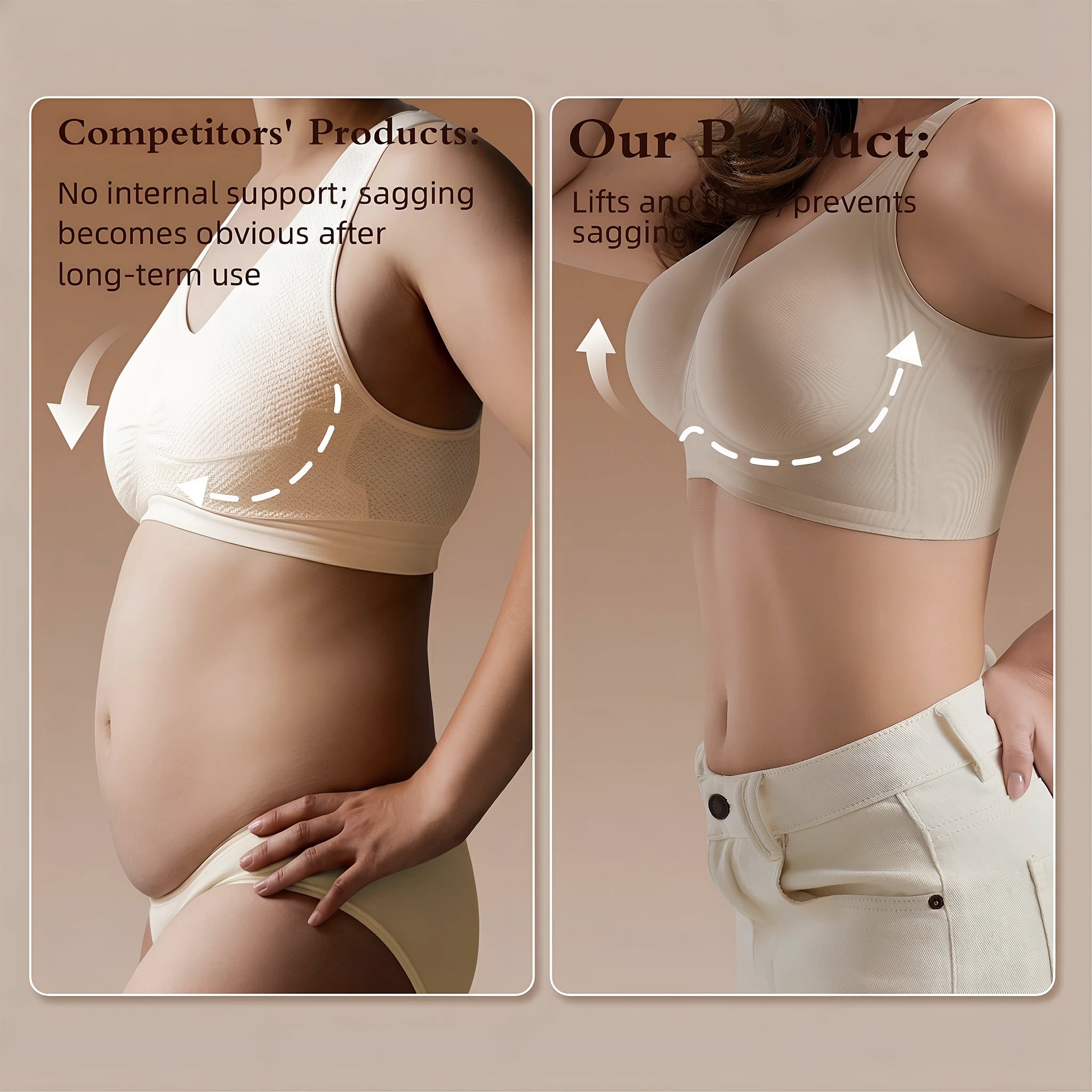 Jelly Bras for Women No Underwire, Plus Size Full Coverage Deep V Supportive Seamless Tshirt Bra, Adjustable Straps Lift (NY01-Nude)