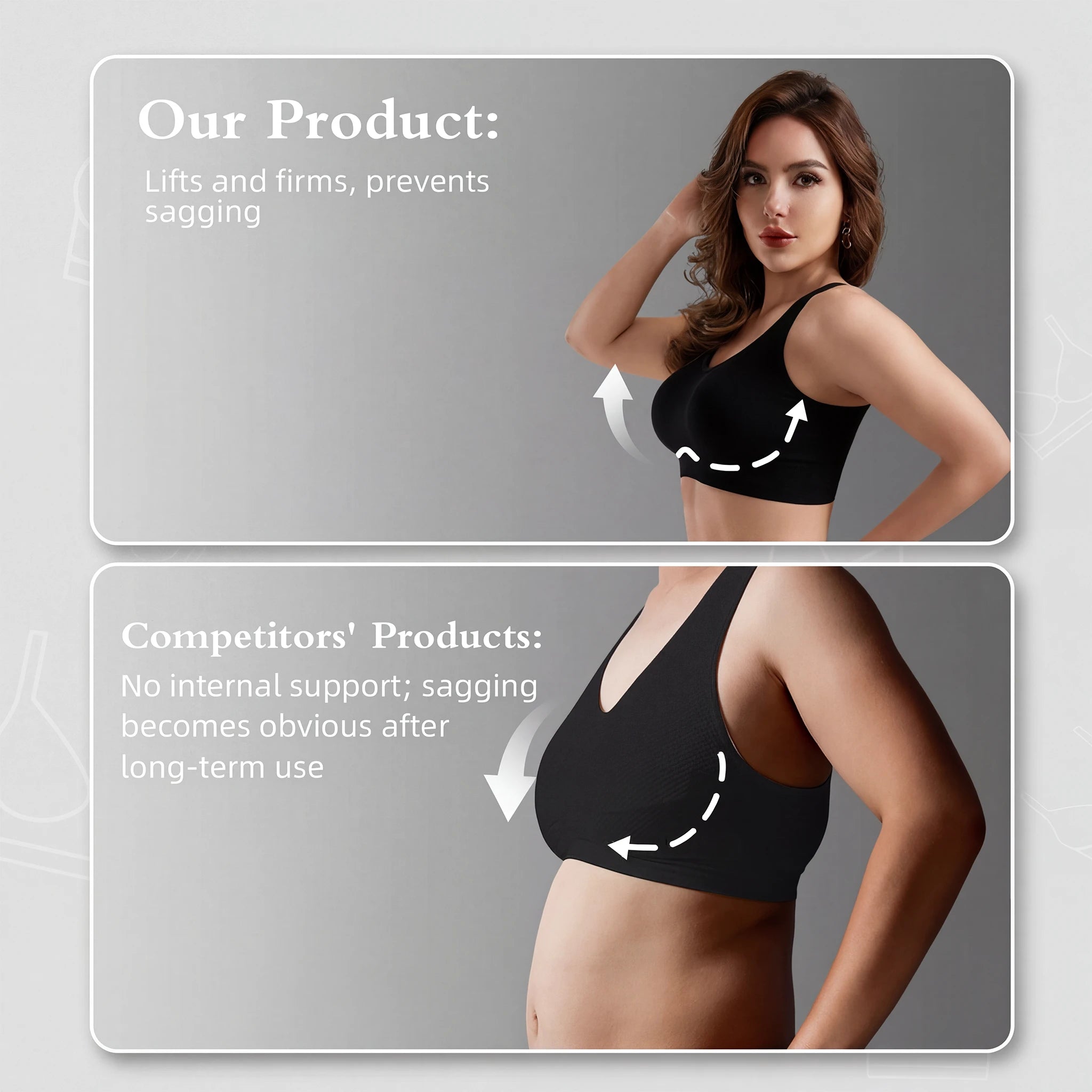 Jelly Bras for Women No Underwire, Plus Size Full Coverage Deep V Supportive Seamless Tshirt Bra, Adjustable Straps Lift (NY01-Black)