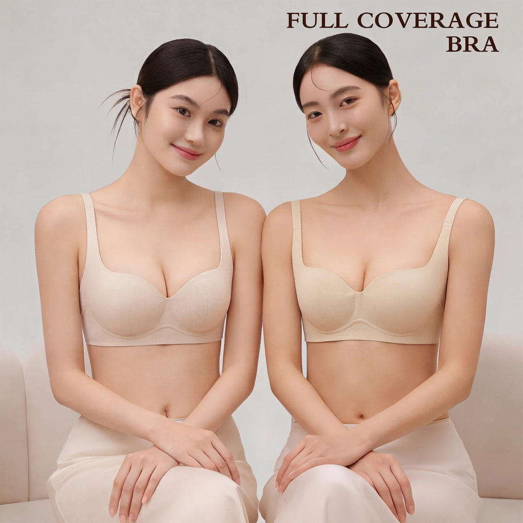 Jelly Bras for Women No Underwire, Plus Size Full Coverage Deep V Supportive Seamless Tshirt Bra, Adjustable Straps Lift (NY01-Nude)