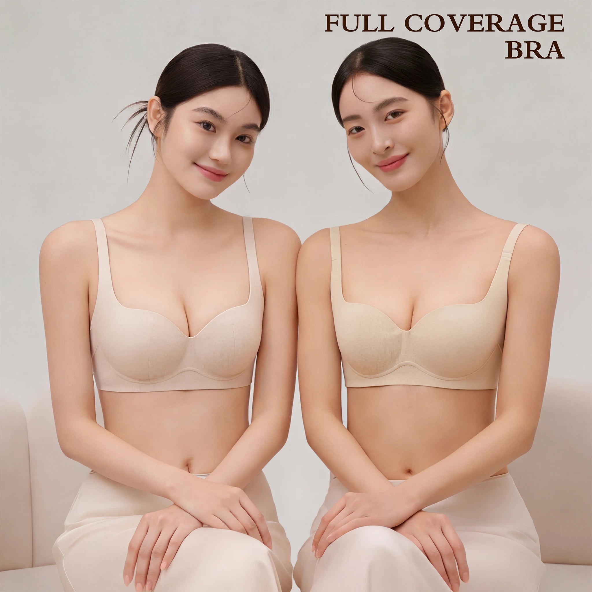 Jelly Bras for Women No Underwire, Plus Size Full Coverage Deep V Supportive Seamless Tshirt Bra, Adjustable Straps Lift (NY01-Nude)