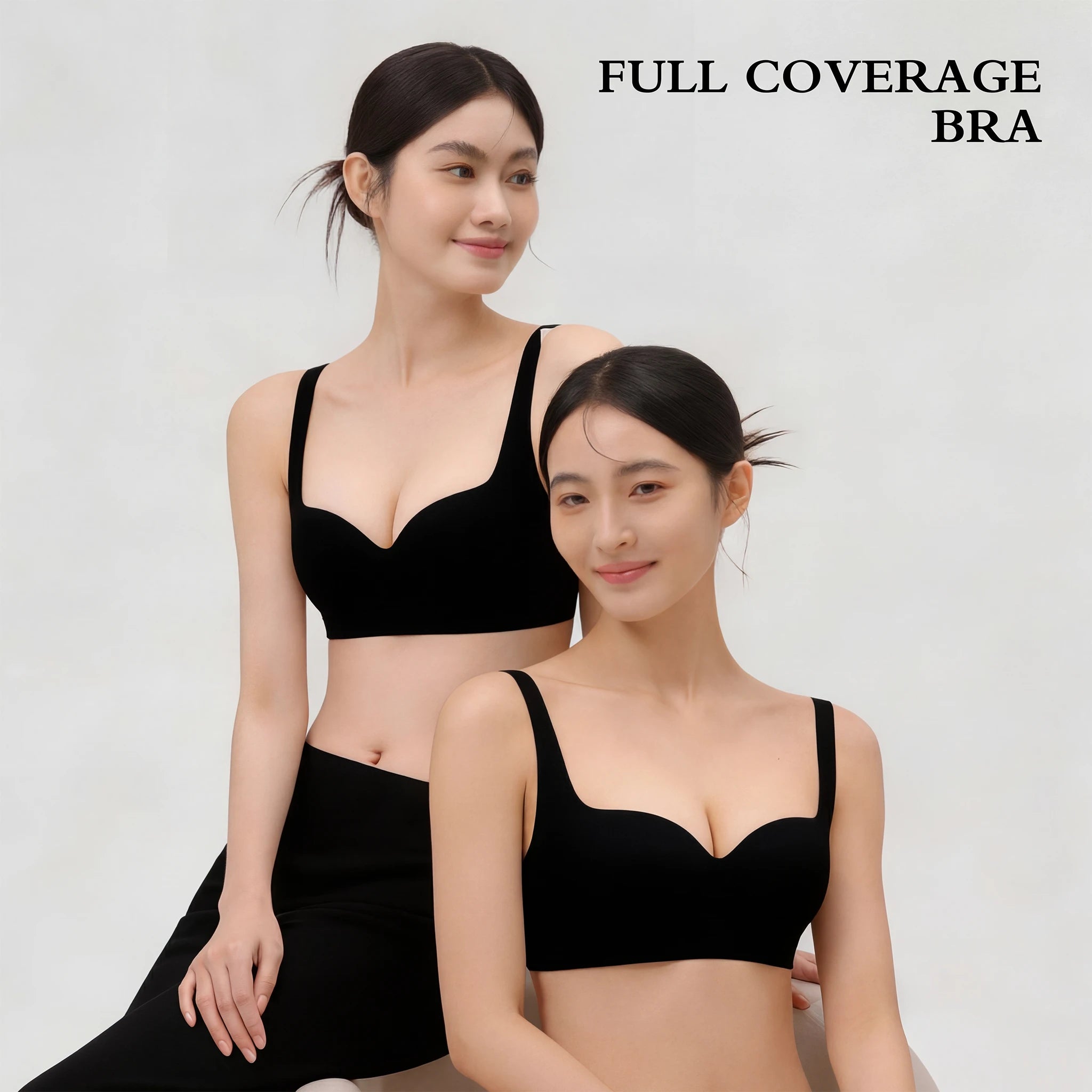 Jelly Bras for Women No Underwire, Plus Size Full Coverage Deep V Supportive Seamless Tshirt Bra, Adjustable Straps Lift (NY01-Black)
