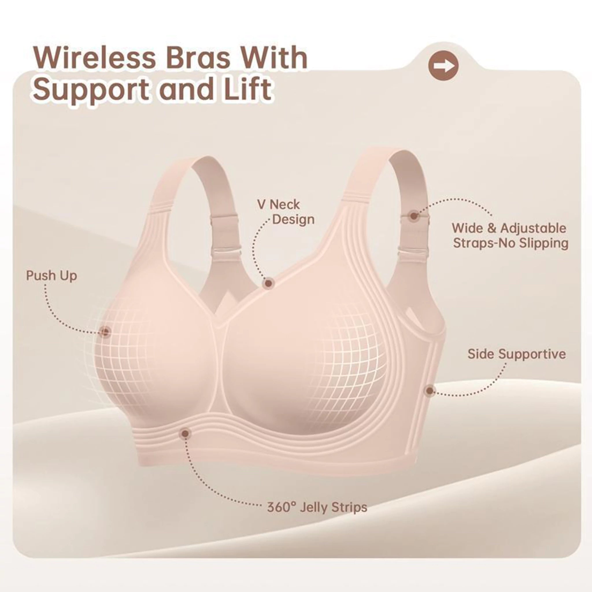 Jelly Bras for Women No Underwire, Plus Size Full Coverage Deep V Supportive Seamless Tshirt Bra, Adjustable Straps Lift (NY01-White)