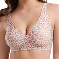 Stylish Leopard Print Jelly Bras for Women No Underwire, Deep V Full Coverage Seamless Supportive Everyday Bra (NY02-Pink)