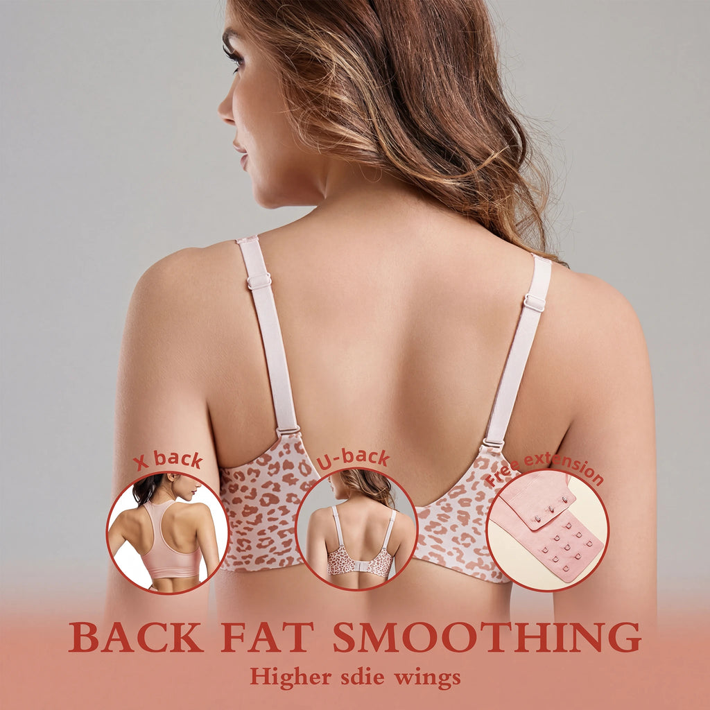 Stylish Leopard Print Jelly Bras for Women No Underwire, Deep V Full Coverage Seamless Supportive Everyday Bra (NY02-Pink)