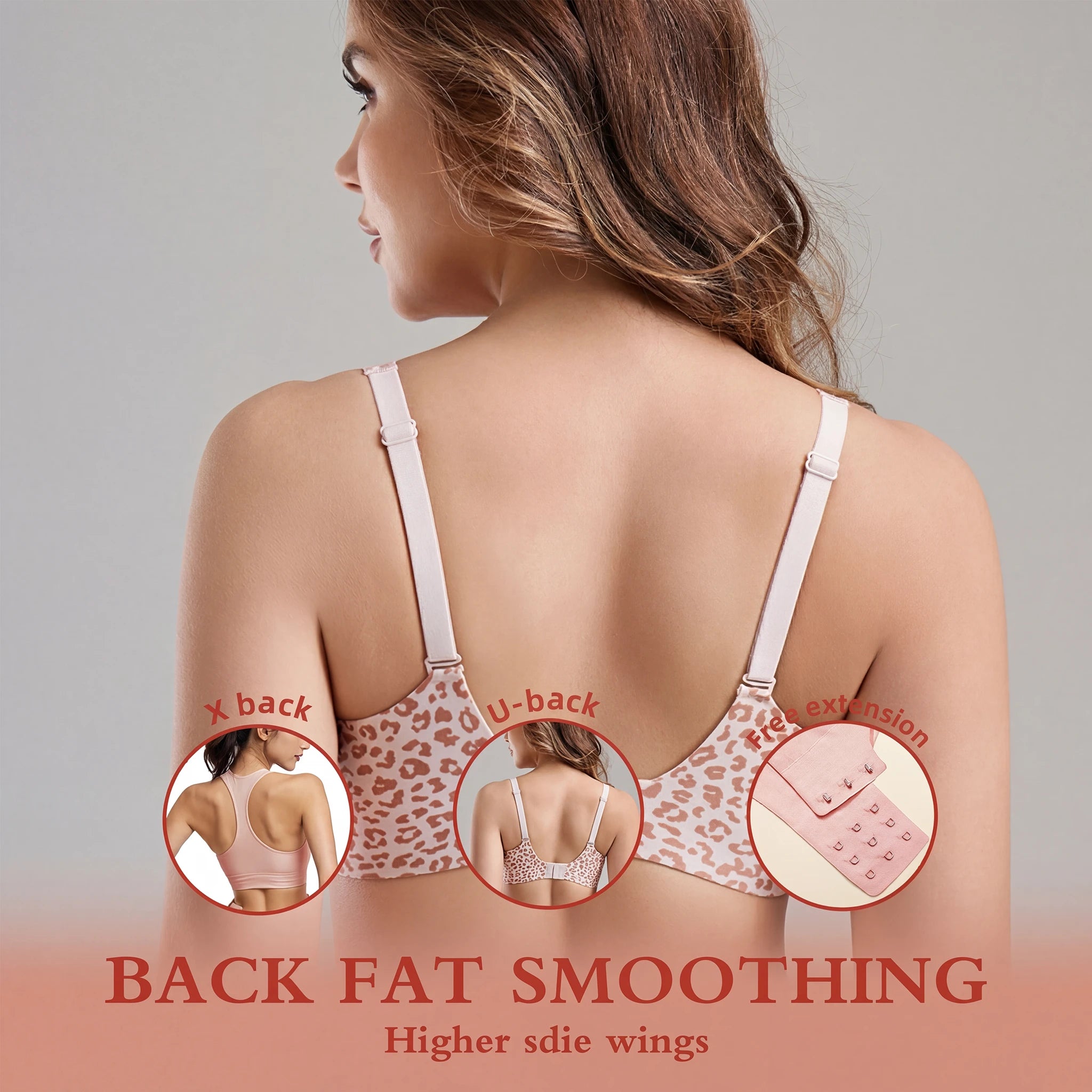 Stylish Leopard Print Jelly Bras for Women No Underwire, Deep V Full Coverage Seamless Supportive Everyday Bra (NY02-Pink)