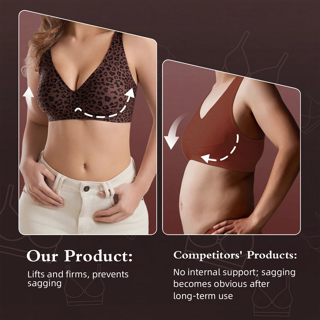 Stylish Leopard Print Jelly Bras for Women No Underwire, Deep V Full Coverage Seamless Supportive Everyday Bra (NY02-Brown)