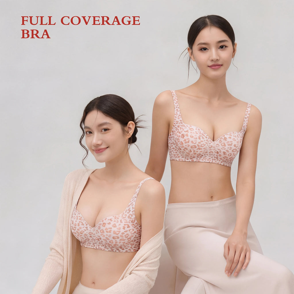 Stylish Leopard Print Jelly Bras for Women No Underwire, Deep V Full Coverage Seamless Supportive Everyday Bra (NY02-Pink)