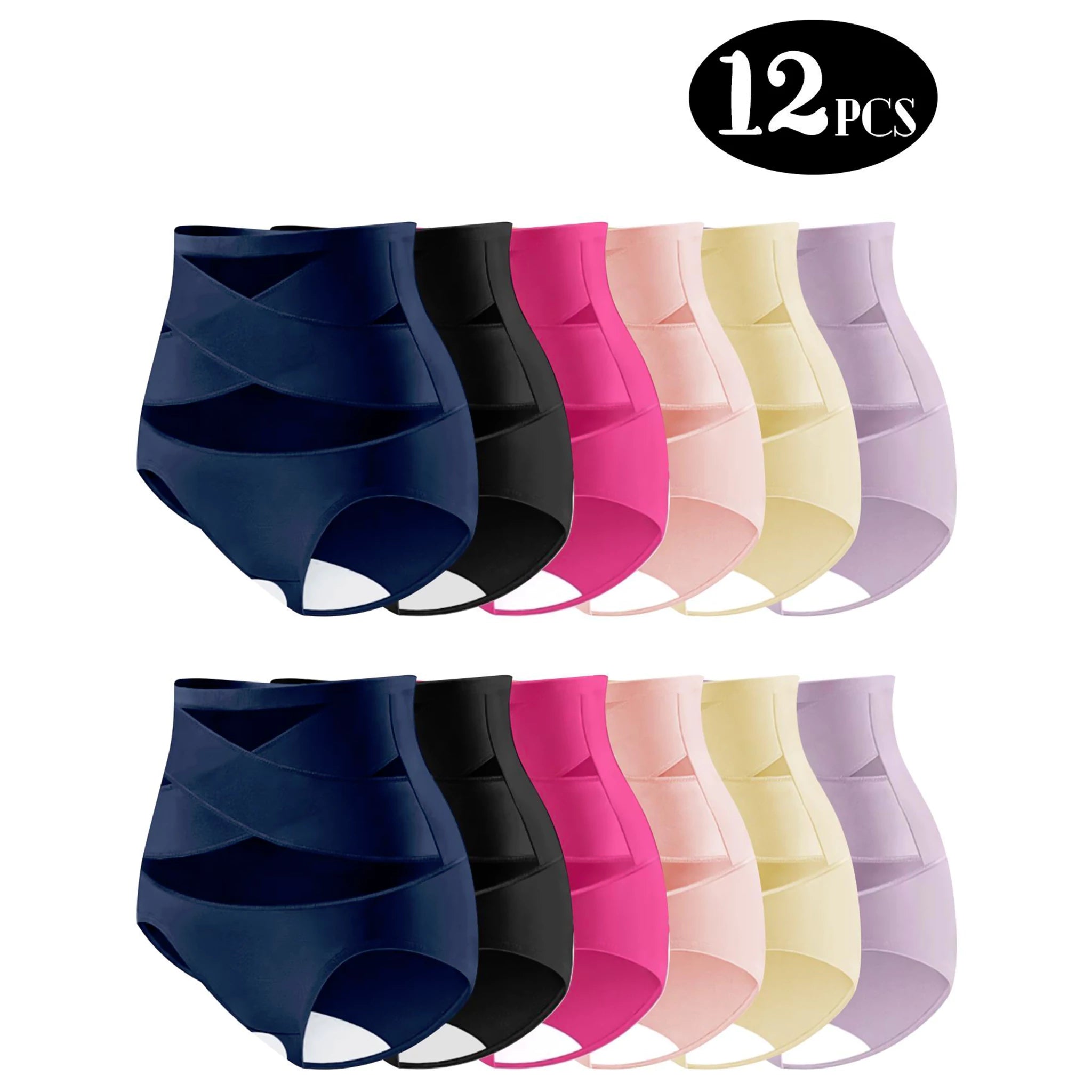 Tummy Control Shapewear Panties for Women-High Waisted Body Shaper Underwear Seamless Shapewear Panty Girdle (12 PCS)